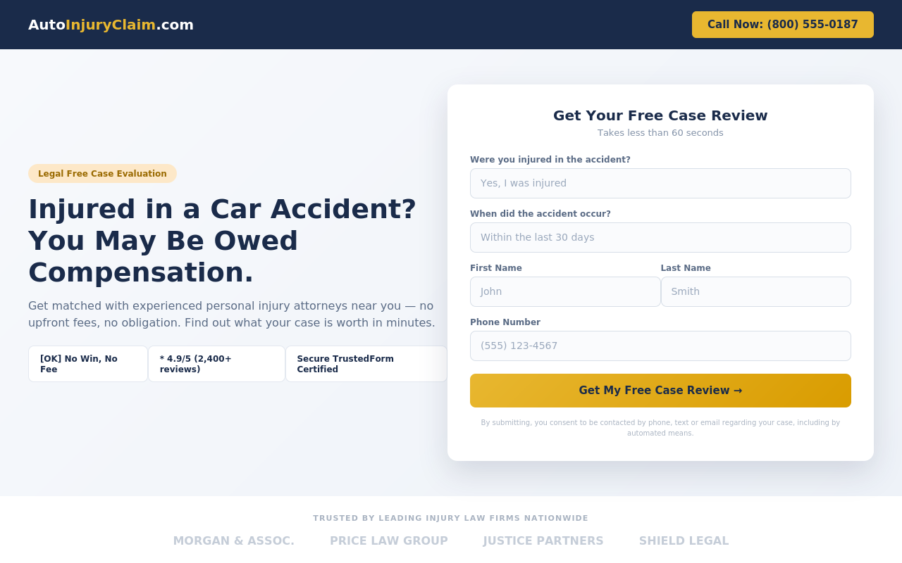 Auto Injury Claim Page screenshot